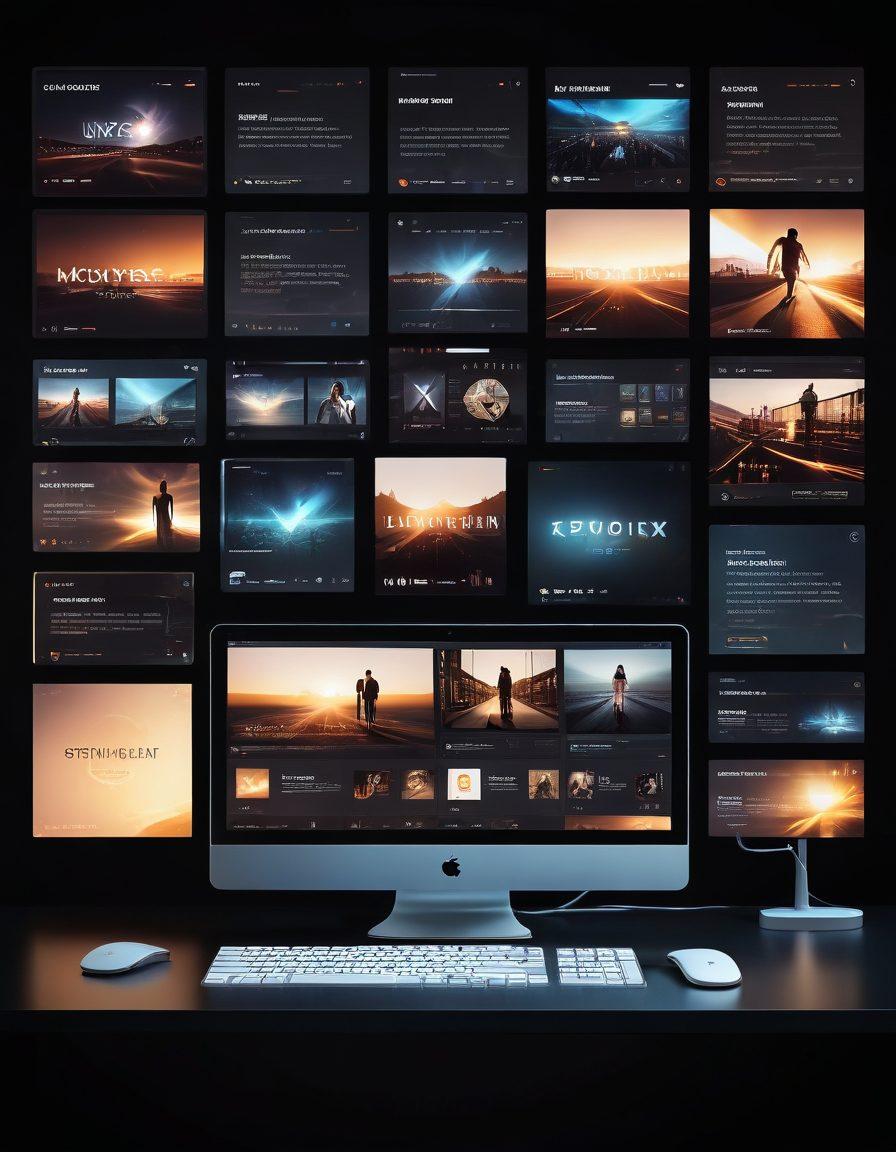 A sophisticated, tasteful blend of sleek computer screens displaying high-quality XXX content thumbnails, with a subtle and sensual atmosphere. Elegant fonts listing the top 10 streaming websites alongside glowing icons. The background has soft, dim lighting to emphasize the content without being explicit. digital art, minimalistic, warm tones.